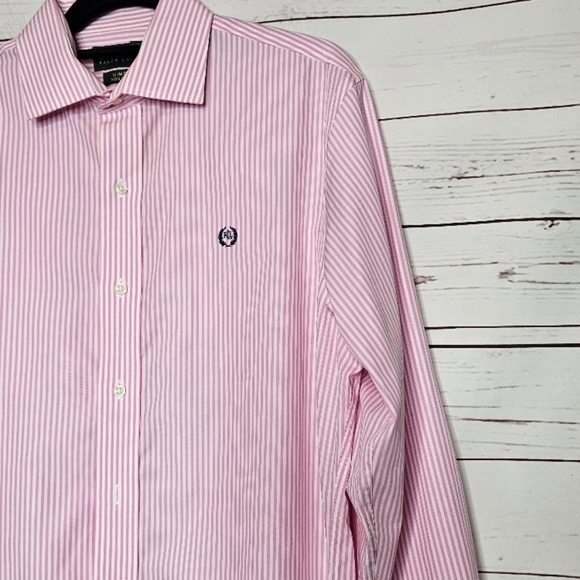 Lauren Ralph Lauren Slim Fit Pink Striped Dress Shirt - Picture 3 of 13